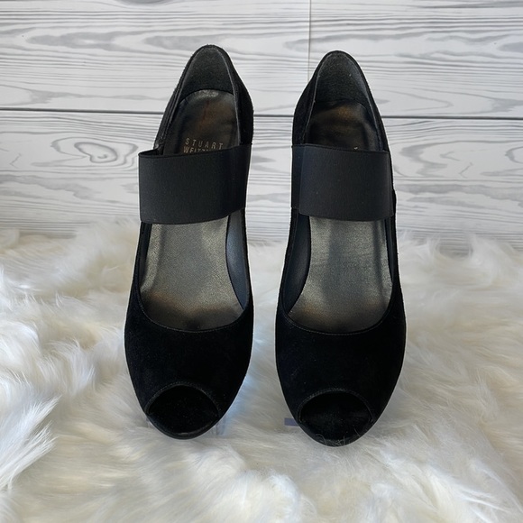 Stuart Weitzman Suede Peep-Toe Wedges - Picture 4 of 14